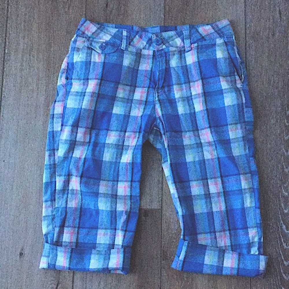 Blue and White Madras Plaid Bermuda Shorts